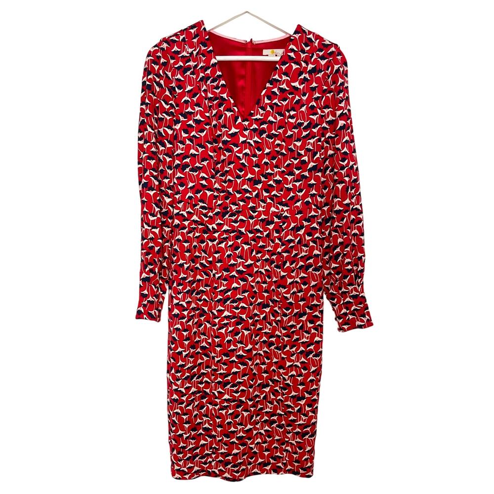Boden V Neck Patterned Midi Dress SZ 4R